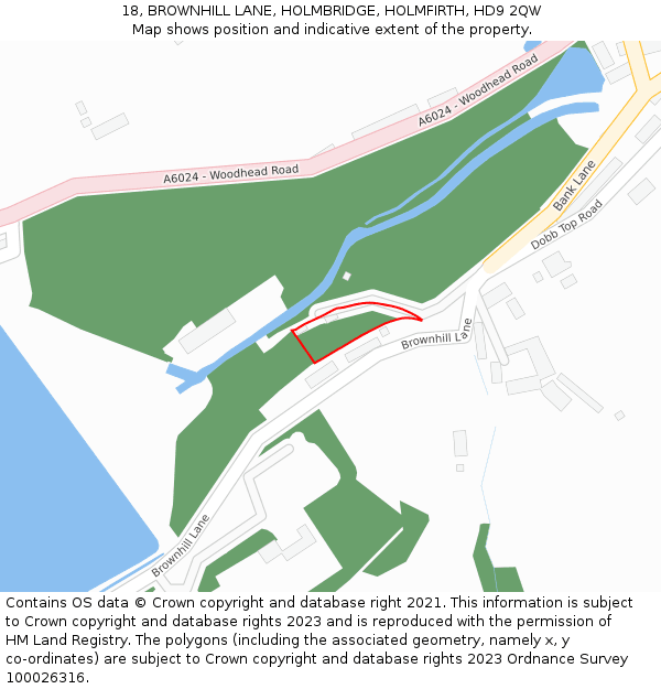 18, BROWNHILL LANE, HOLMBRIDGE, HOLMFIRTH, HD9 2QW: Location map and indicative extent of plot
