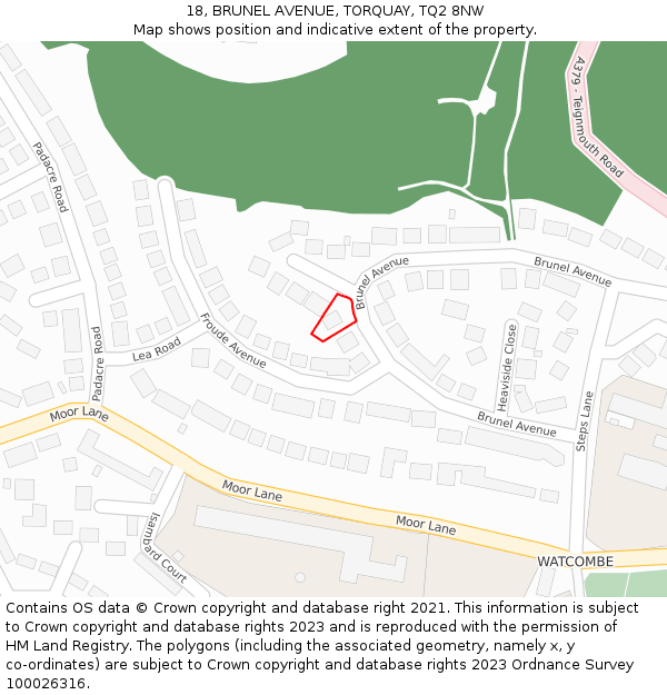 18, BRUNEL AVENUE, TORQUAY, TQ2 8NW: Location map and indicative extent of plot