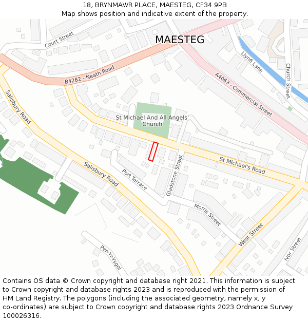 18, BRYNMAWR PLACE, MAESTEG, CF34 9PB: Location map and indicative extent of plot