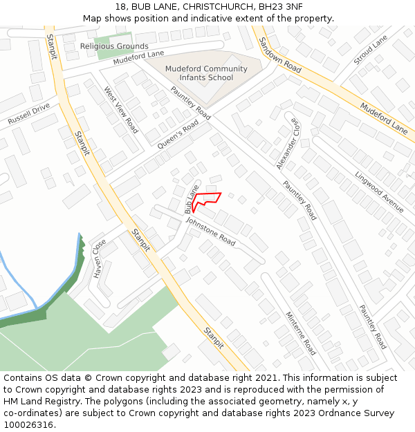 18, BUB LANE, CHRISTCHURCH, BH23 3NF: Location map and indicative extent of plot