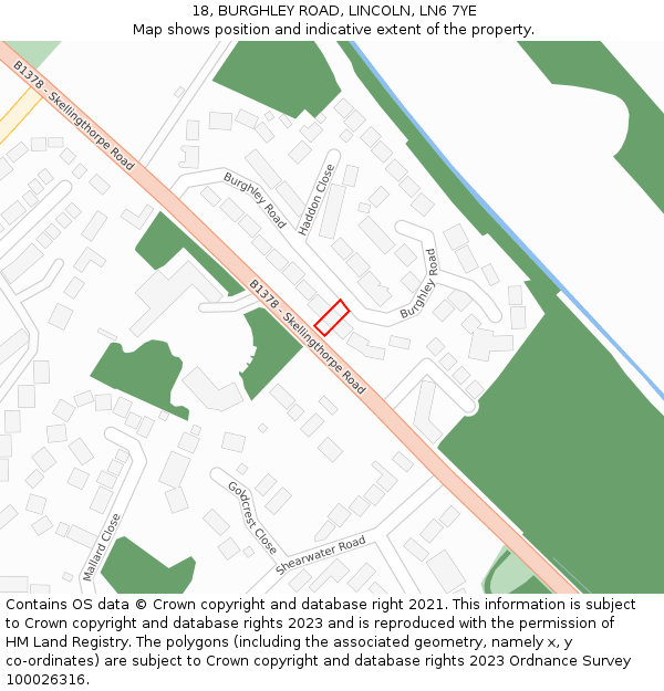 18, BURGHLEY ROAD, LINCOLN, LN6 7YE: Location map and indicative extent of plot