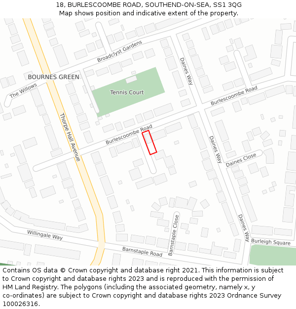 18, BURLESCOOMBE ROAD, SOUTHEND-ON-SEA, SS1 3QG: Location map and indicative extent of plot