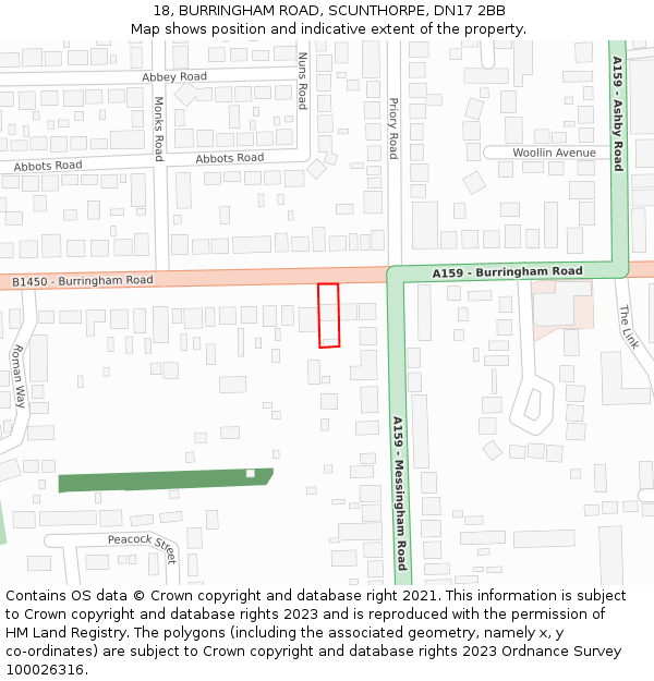 18, BURRINGHAM ROAD, SCUNTHORPE, DN17 2BB: Location map and indicative extent of plot