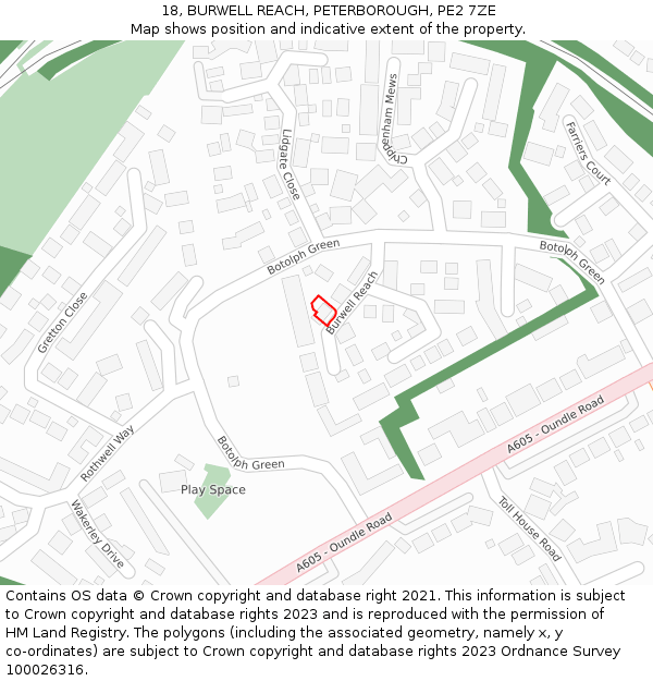 18, BURWELL REACH, PETERBOROUGH, PE2 7ZE: Location map and indicative extent of plot