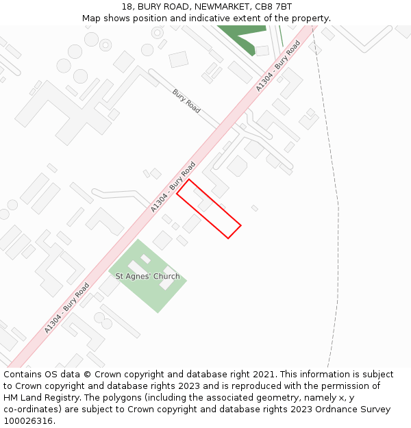 18, BURY ROAD, NEWMARKET, CB8 7BT: Location map and indicative extent of plot