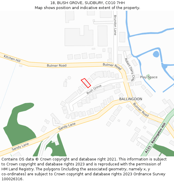 18, BUSH GROVE, SUDBURY, CO10 7HH: Location map and indicative extent of plot