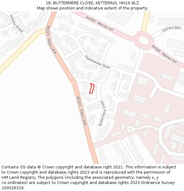 18, BUTTERMERE CLOSE, KETTERING, NN16 8LZ: Location map and indicative extent of plot