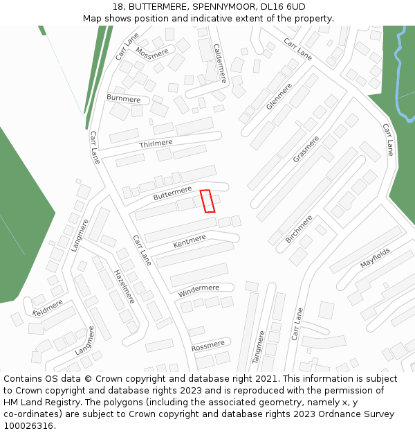 18, BUTTERMERE, SPENNYMOOR, DL16 6UD: Location map and indicative extent of plot