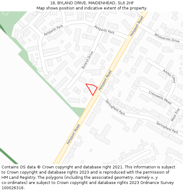 18, BYLAND DRIVE, MAIDENHEAD, SL6 2HF: Location map and indicative extent of plot