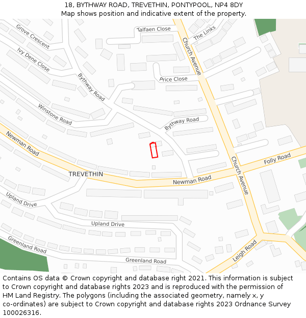 18, BYTHWAY ROAD, TREVETHIN, PONTYPOOL, NP4 8DY: Location map and indicative extent of plot
