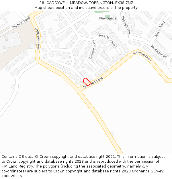 18, CADDYWELL MEADOW, TORRINGTON, EX38 7NZ: Location map and indicative extent of plot