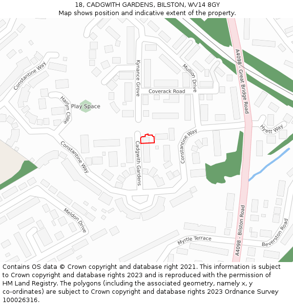 18, CADGWITH GARDENS, BILSTON, WV14 8GY: Location map and indicative extent of plot