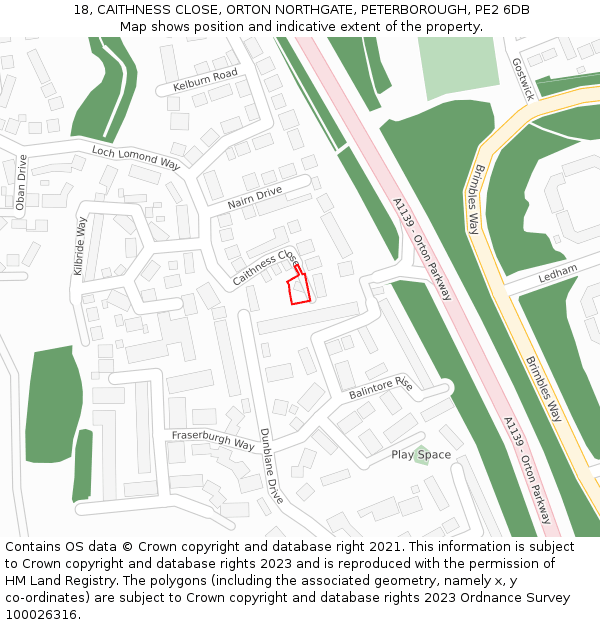 18, CAITHNESS CLOSE, ORTON NORTHGATE, PETERBOROUGH, PE2 6DB: Location map and indicative extent of plot