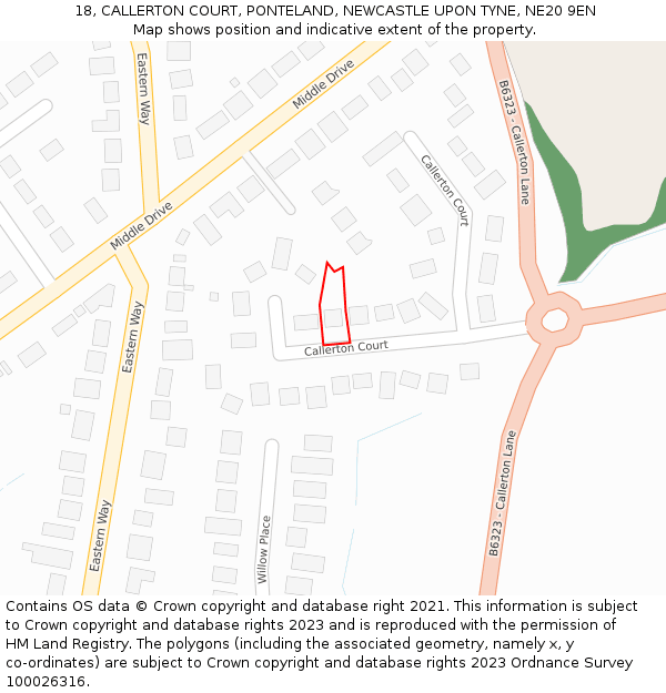 18, CALLERTON COURT, PONTELAND, NEWCASTLE UPON TYNE, NE20 9EN: Location map and indicative extent of plot