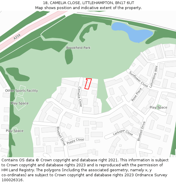 18, CAMELIA CLOSE, LITTLEHAMPTON, BN17 6UT: Location map and indicative extent of plot