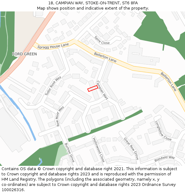 18, CAMPIAN WAY, STOKE-ON-TRENT, ST6 8FA: Location map and indicative extent of plot
