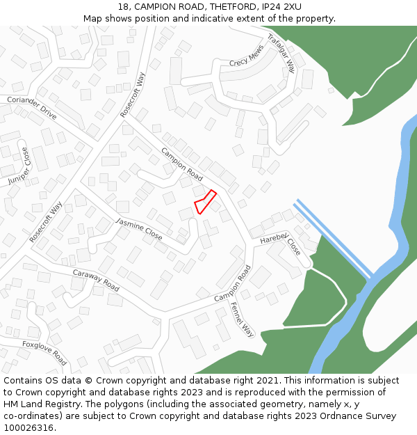 18, CAMPION ROAD, THETFORD, IP24 2XU: Location map and indicative extent of plot