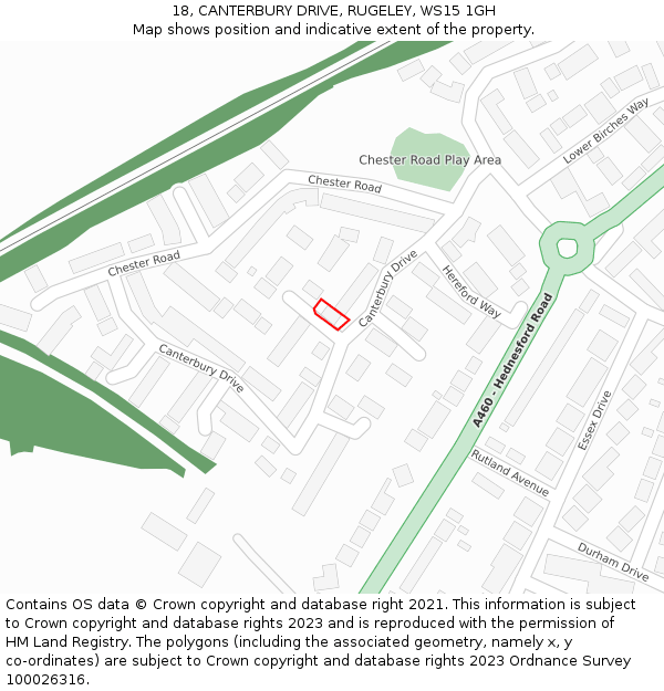 18, CANTERBURY DRIVE, RUGELEY, WS15 1GH: Location map and indicative extent of plot