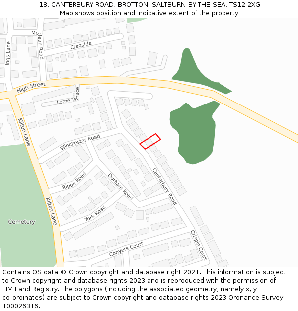 18, CANTERBURY ROAD, BROTTON, SALTBURN-BY-THE-SEA, TS12 2XG: Location map and indicative extent of plot