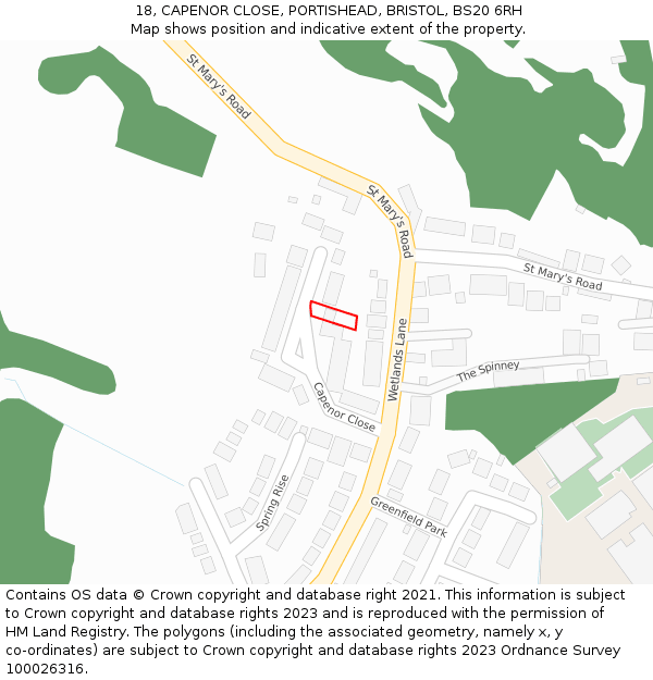 18, CAPENOR CLOSE, PORTISHEAD, BRISTOL, BS20 6RH: Location map and indicative extent of plot