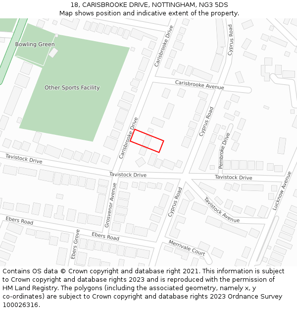 18, CARISBROOKE DRIVE, NOTTINGHAM, NG3 5DS: Location map and indicative extent of plot