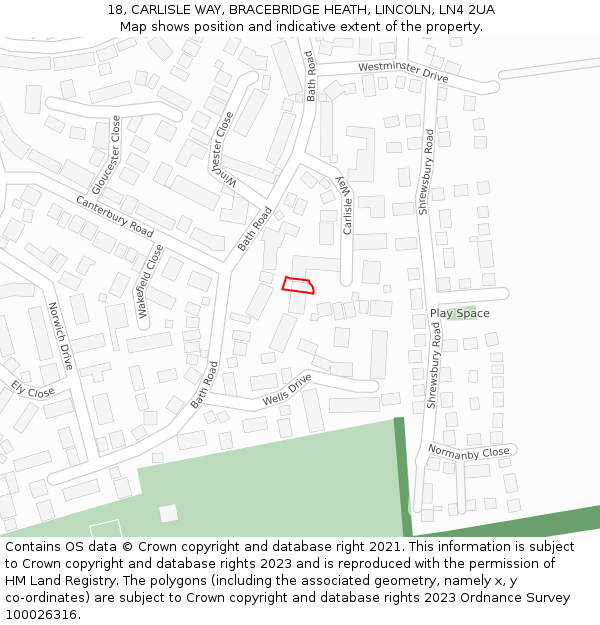 18, CARLISLE WAY, BRACEBRIDGE HEATH, LINCOLN, LN4 2UA: Location map and indicative extent of plot