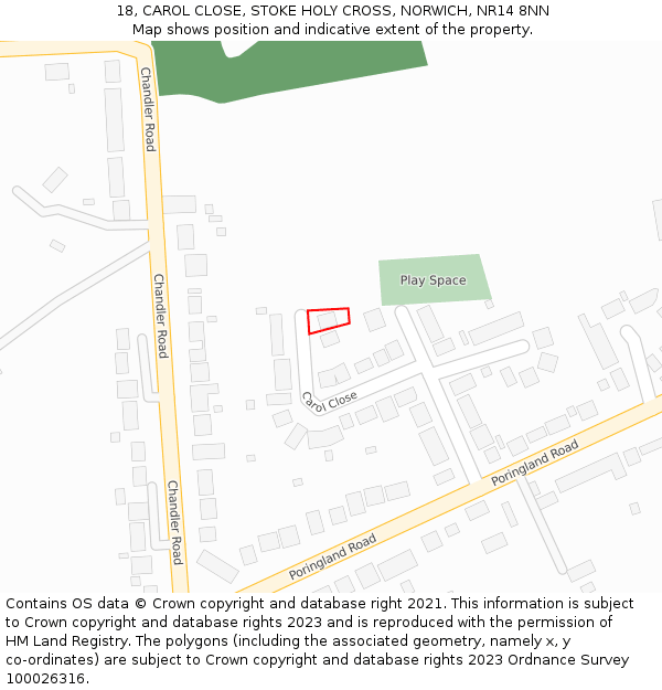 18, CAROL CLOSE, STOKE HOLY CROSS, NORWICH, NR14 8NN: Location map and indicative extent of plot