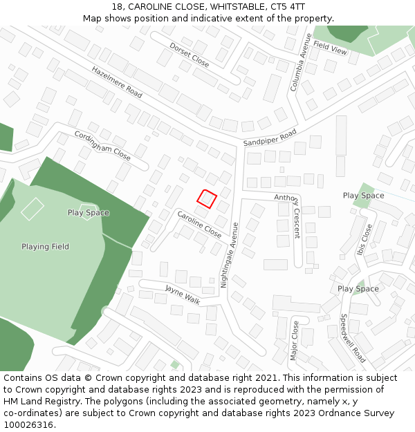 18, CAROLINE CLOSE, WHITSTABLE, CT5 4TT: Location map and indicative extent of plot