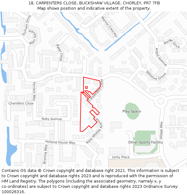 18, CARPENTERS CLOSE, BUCKSHAW VILLAGE, CHORLEY, PR7 7FB: Location map and indicative extent of plot