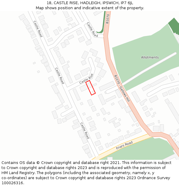 18, CASTLE RISE, HADLEIGH, IPSWICH, IP7 6JL: Location map and indicative extent of plot