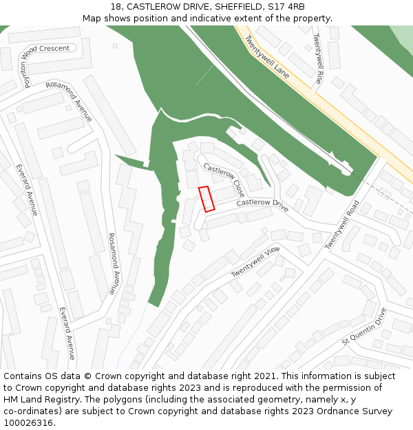 18, CASTLEROW DRIVE, SHEFFIELD, S17 4RB: Location map and indicative extent of plot