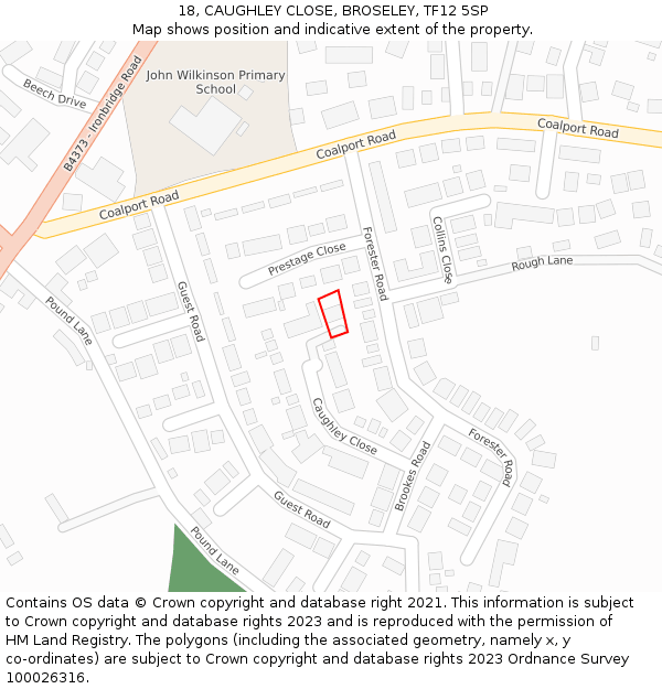 18, CAUGHLEY CLOSE, BROSELEY, TF12 5SP: Location map and indicative extent of plot