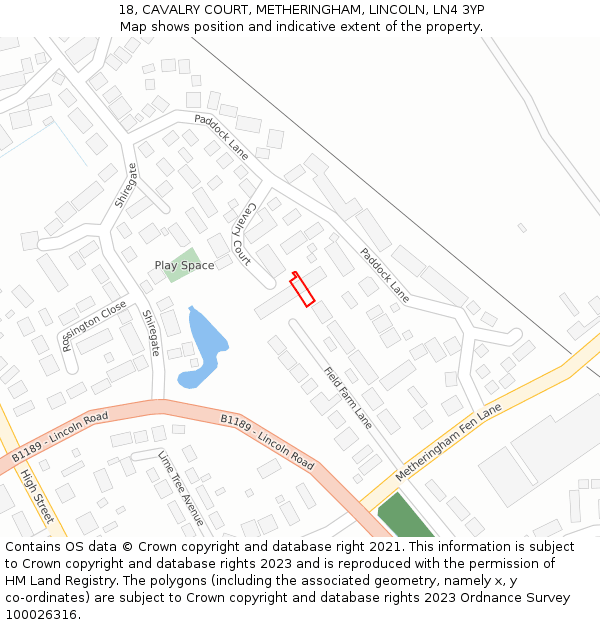 18, CAVALRY COURT, METHERINGHAM, LINCOLN, LN4 3YP: Location map and indicative extent of plot