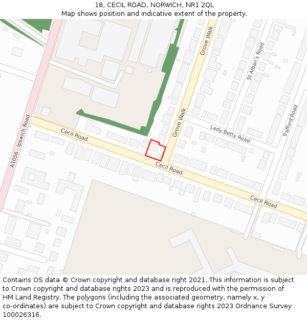 18, CECIL ROAD, NORWICH, NR1 2QL: Location map and indicative extent of plot