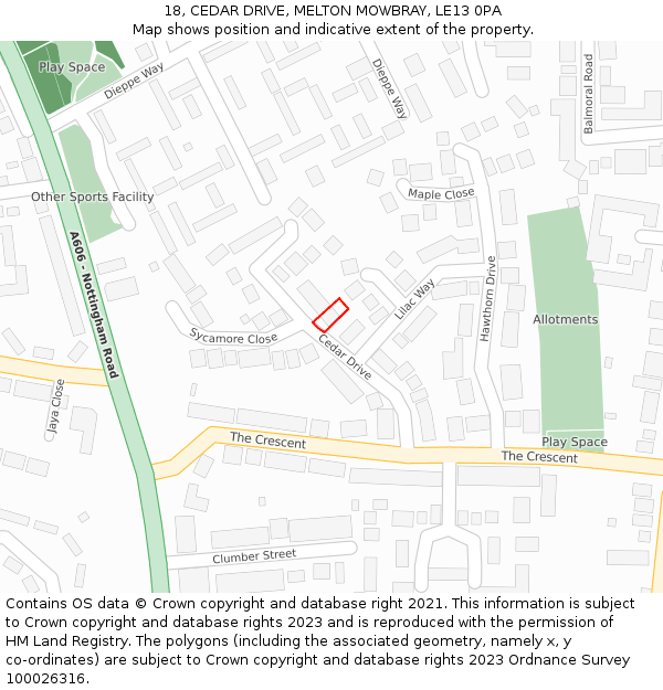 18, CEDAR DRIVE, MELTON MOWBRAY, LE13 0PA: Location map and indicative extent of plot