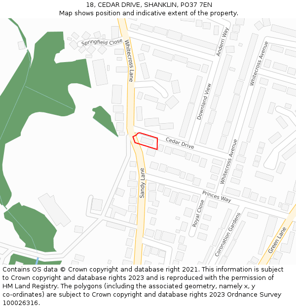 18, CEDAR DRIVE, SHANKLIN, PO37 7EN: Location map and indicative extent of plot