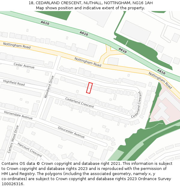 18, CEDARLAND CRESCENT, NUTHALL, NOTTINGHAM, NG16 1AH: Location map and indicative extent of plot
