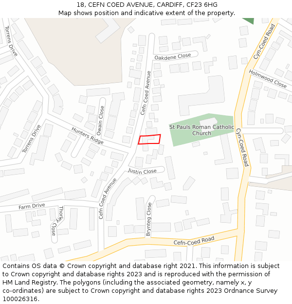 18, CEFN COED AVENUE, CARDIFF, CF23 6HG: Location map and indicative extent of plot
