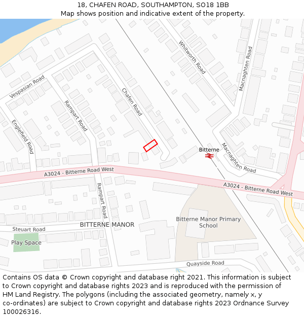 18, CHAFEN ROAD, SOUTHAMPTON, SO18 1BB: Location map and indicative extent of plot
