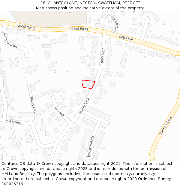 18, CHANTRY LANE, NECTON, SWAFFHAM, PE37 8ET: Location map and indicative extent of plot