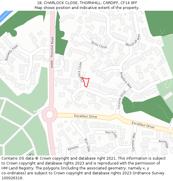 18, CHARLOCK CLOSE, THORNHILL, CARDIFF, CF14 9FF: Location map and indicative extent of plot