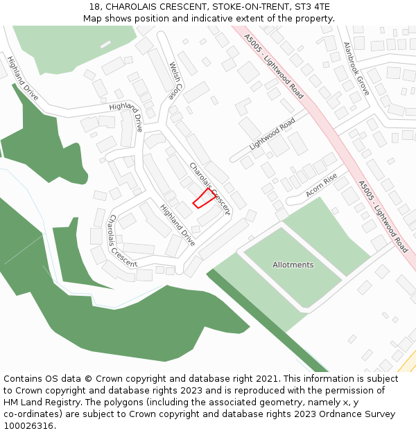 18, CHAROLAIS CRESCENT, STOKE-ON-TRENT, ST3 4TE: Location map and indicative extent of plot
