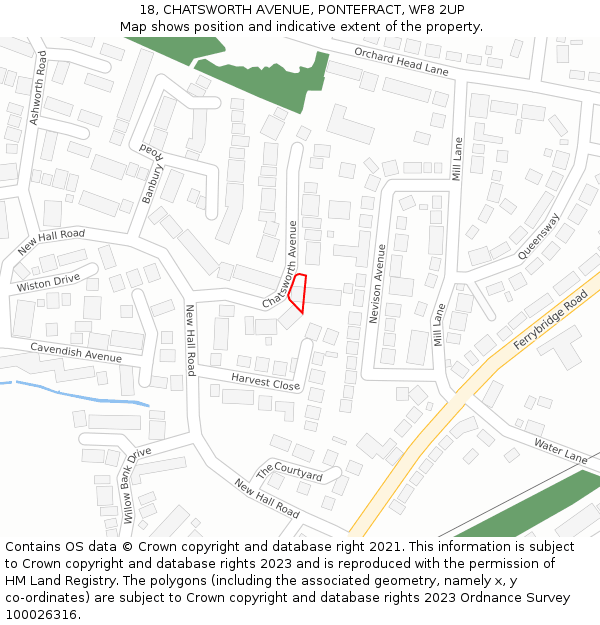 18, CHATSWORTH AVENUE, PONTEFRACT, WF8 2UP: Location map and indicative extent of plot