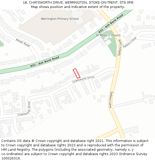 18, CHATSWORTH DRIVE, WERRINGTON, STOKE-ON-TRENT, ST9 0PB: Location map and indicative extent of plot