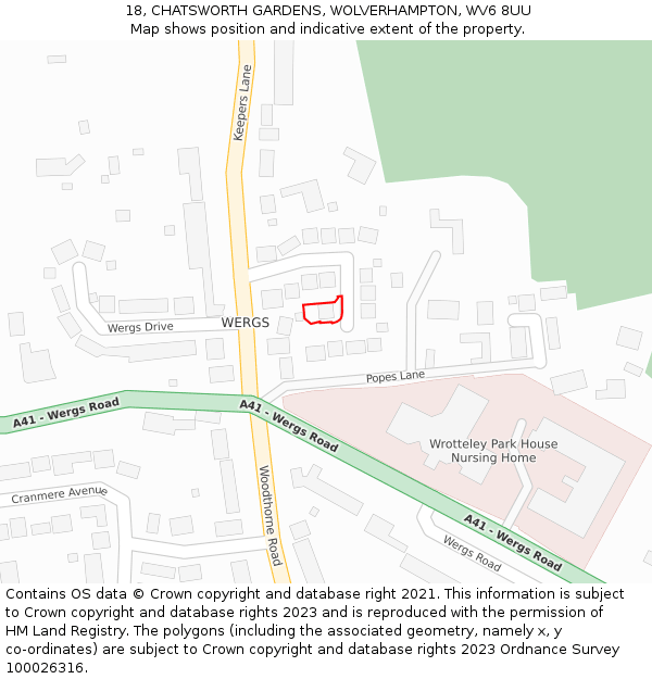18, CHATSWORTH GARDENS, WOLVERHAMPTON, WV6 8UU: Location map and indicative extent of plot