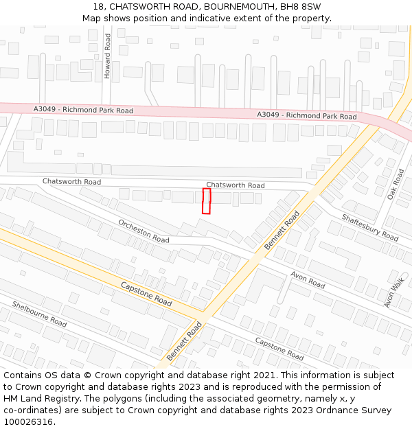 18, CHATSWORTH ROAD, BOURNEMOUTH, BH8 8SW: Location map and indicative extent of plot