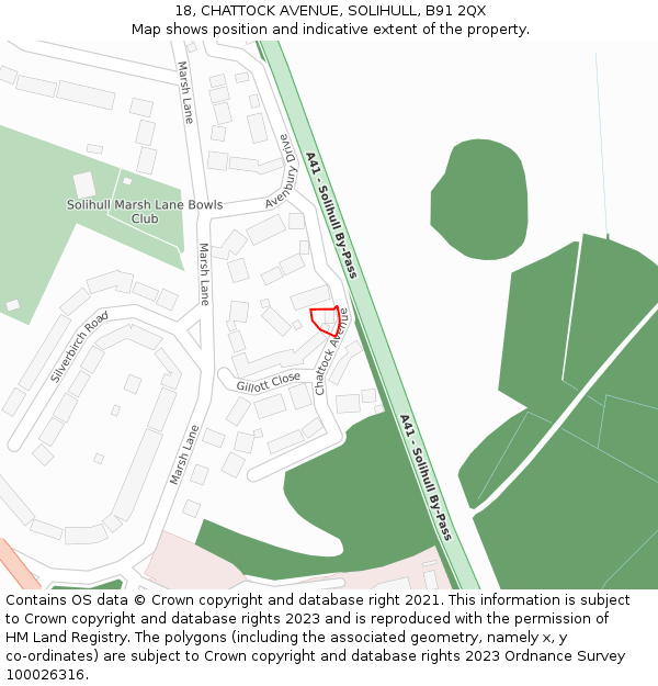 18, CHATTOCK AVENUE, SOLIHULL, B91 2QX: Location map and indicative extent of plot