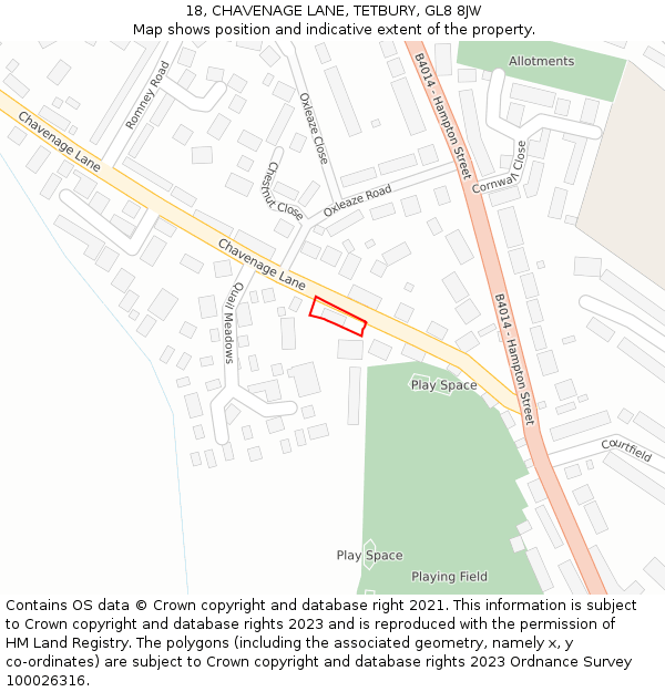 18, CHAVENAGE LANE, TETBURY, GL8 8JW: Location map and indicative extent of plot