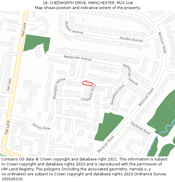 18, CHEDWORTH DRIVE, MANCHESTER, M23 1LW: Location map and indicative extent of plot
