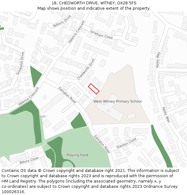 18, CHEDWORTH DRIVE, WITNEY, OX28 5FS: Location map and indicative extent of plot